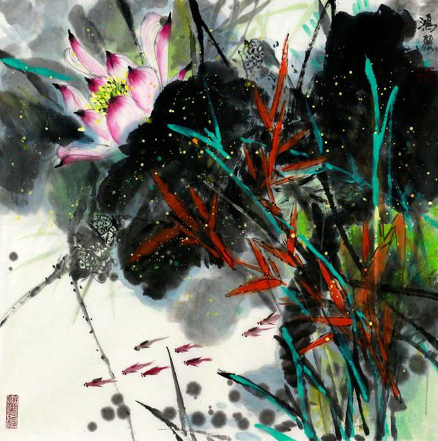 张鸿丽国画花鸟作品赏析彩墨绘染具装饰性