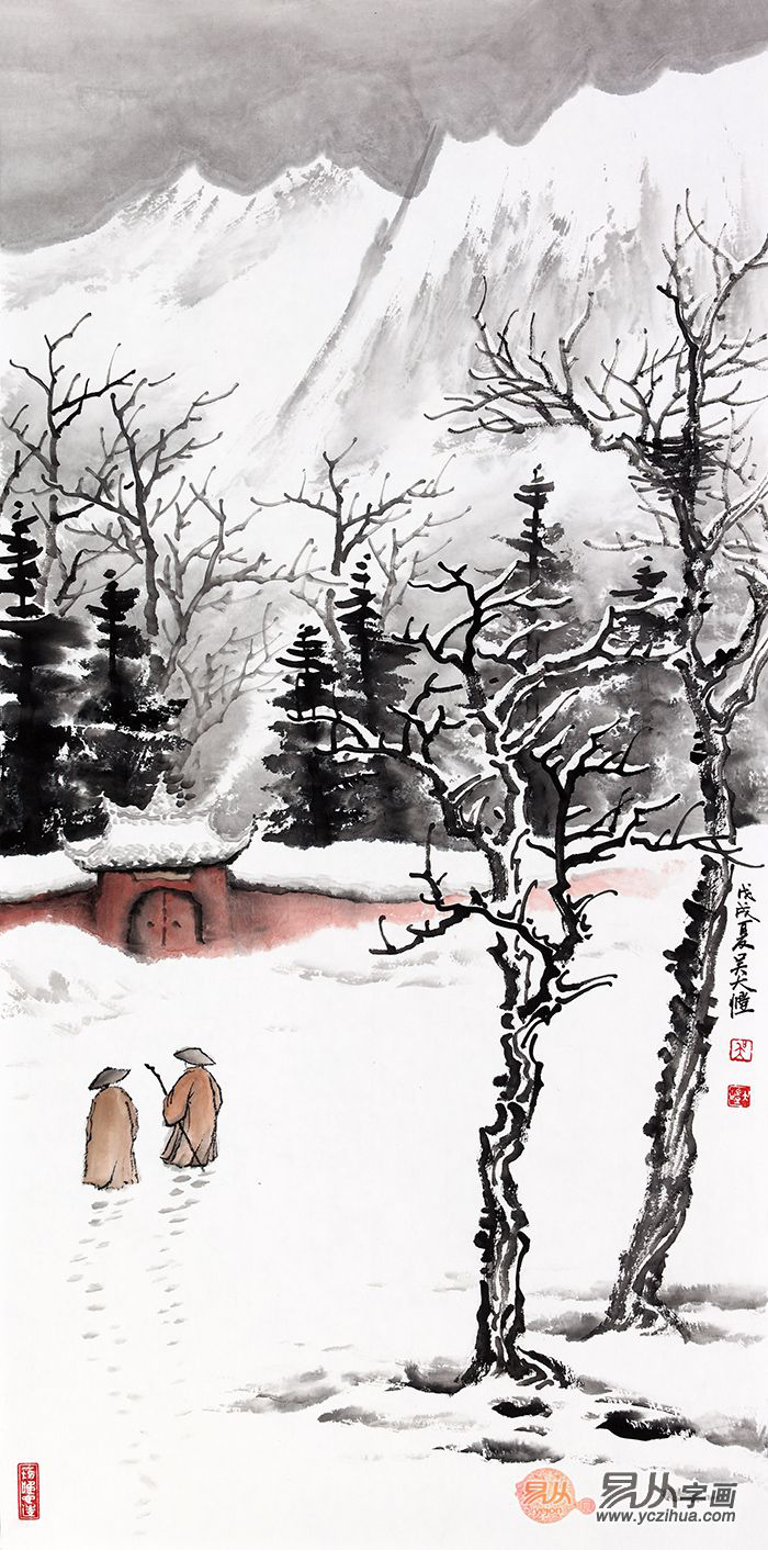 擅长山水画的画家吴大恺,雪景山水,洁白无瑕