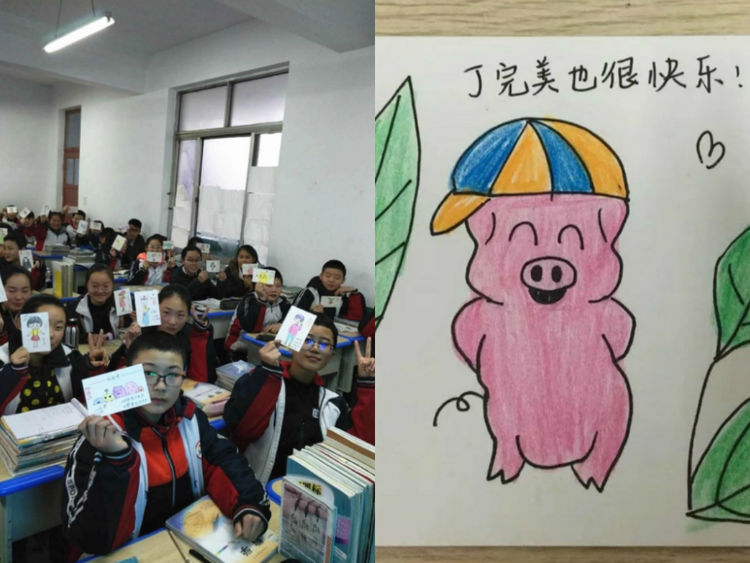 90后语文老师手绘图批改作业 学生成绩越来越好