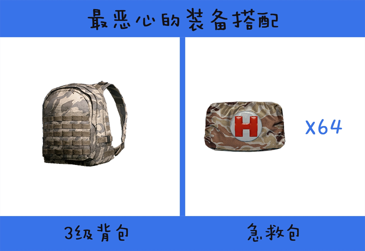 一个急救包的容量是7格空间,当你穿了防弹衣和捡到三级包之后,背包
