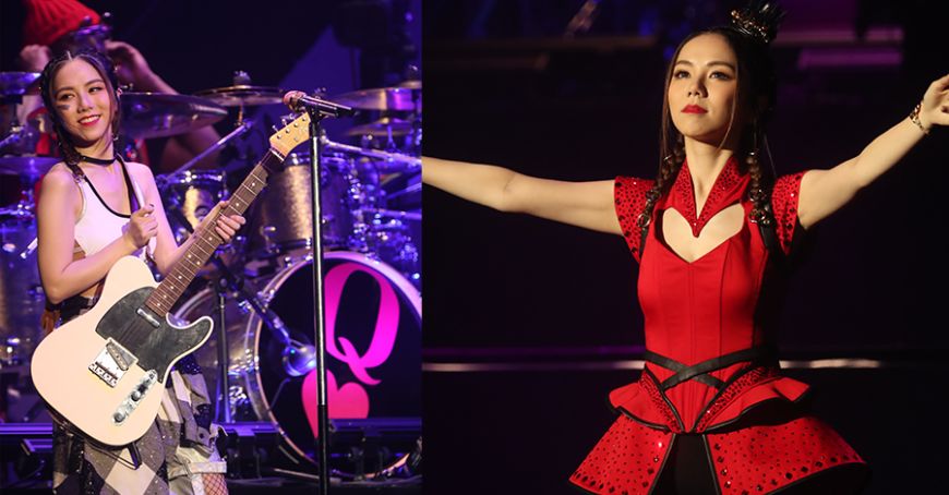 唱作俱佳的邓紫棋更是多才多艺,一会化身摇滚女王与乐手一起弹吉他,下