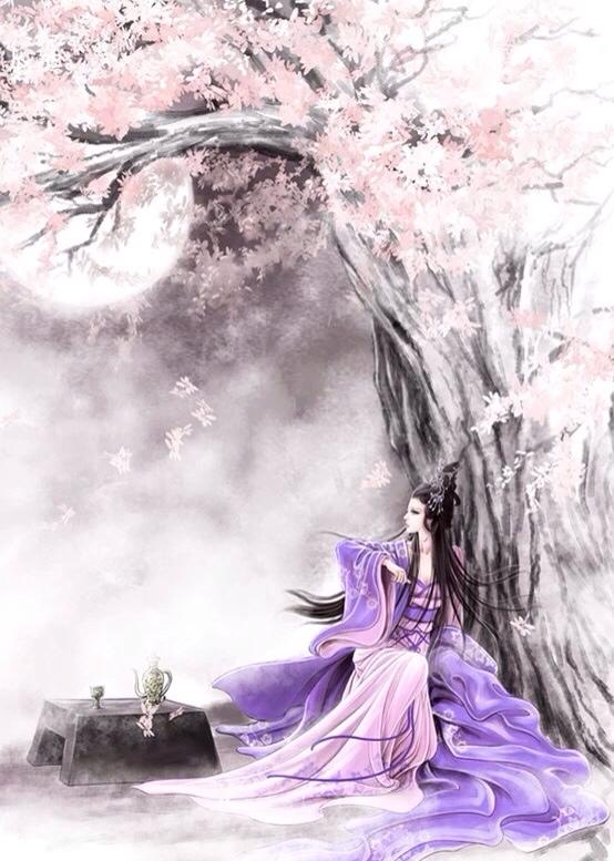 唯美头像丨古风紫衣美女插画,嘴不点而含丹,眉不画而横翠!