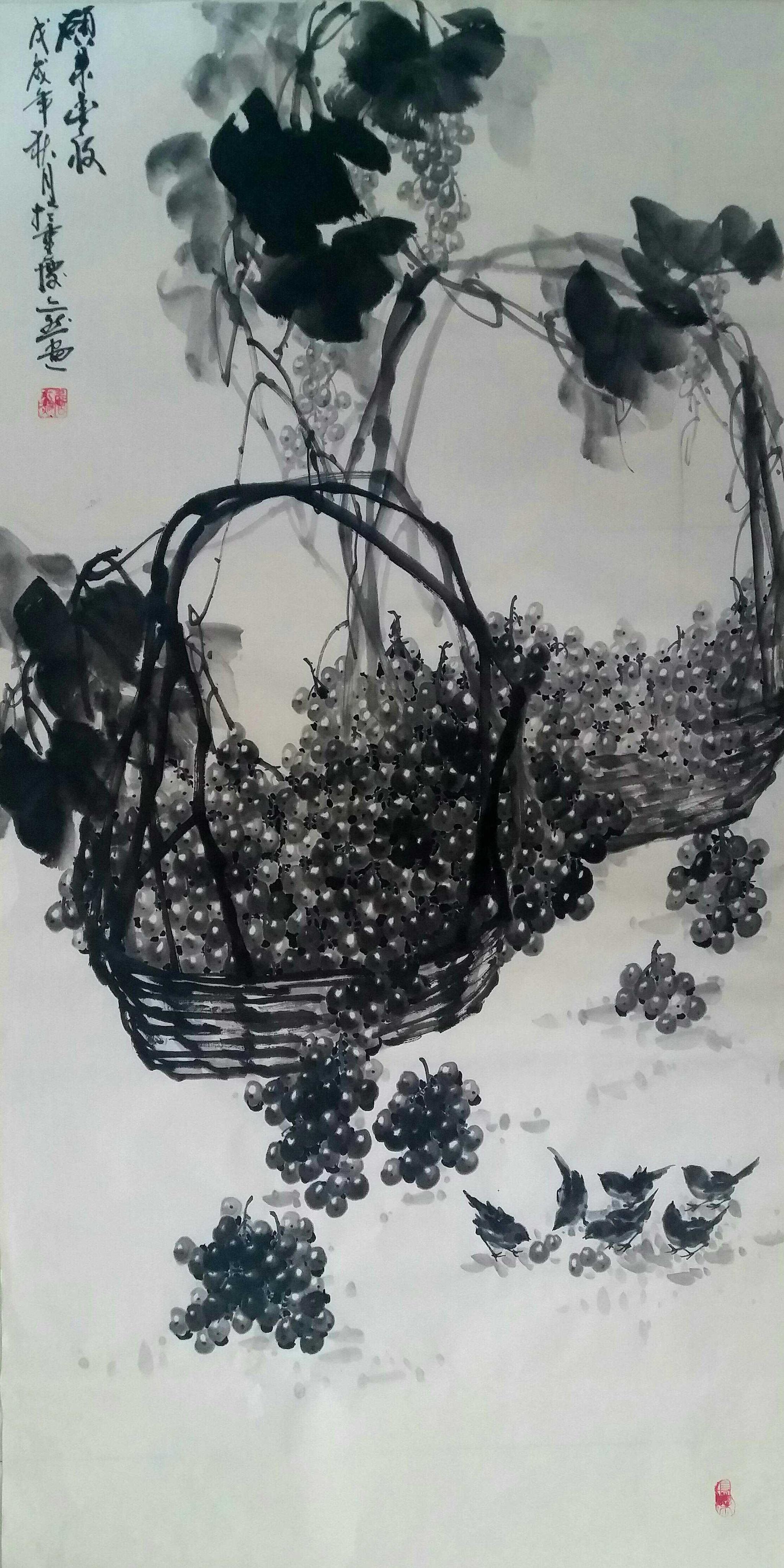 国画家詹亦然笔下的水墨葡萄欣赏!