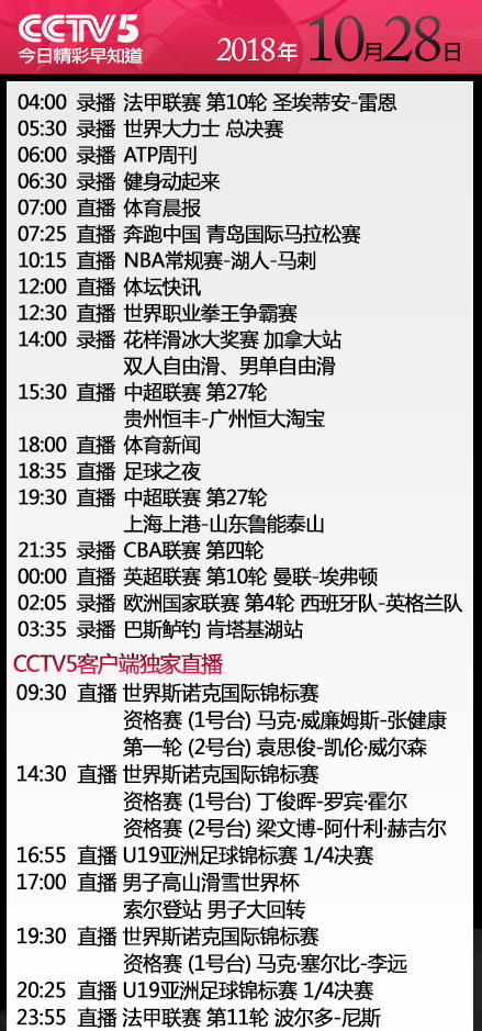 央视今日节目单 CCTV5连转恒大与上港中超争