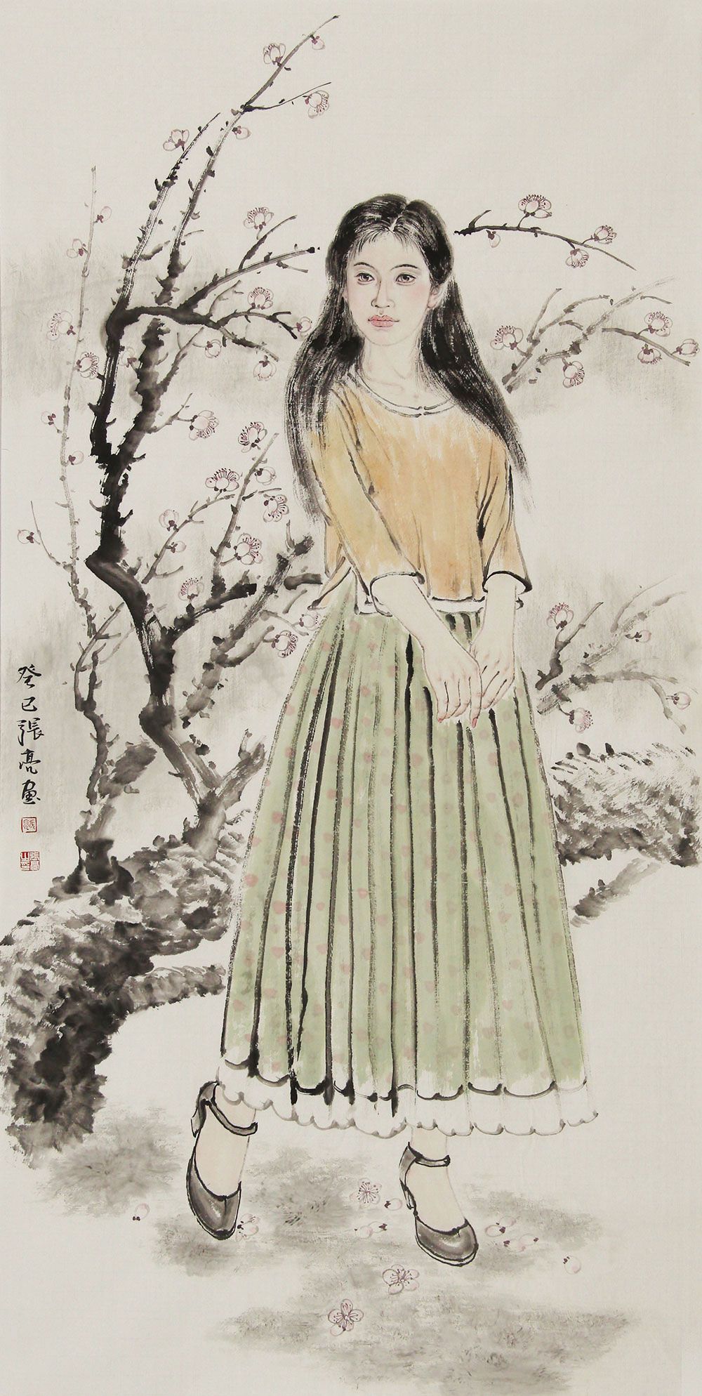 张亮人物画作品:人和自然巧妙相融画面充满青春活力与生命的张力