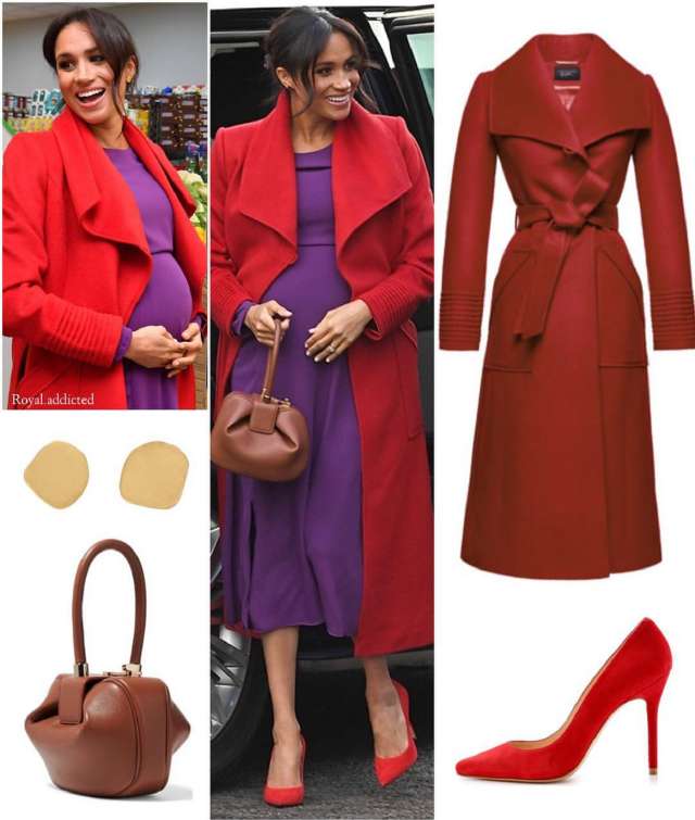 67梅根王妃身穿红配紫高调出镜致敬戴安娜王妃凌乱发型减分不少