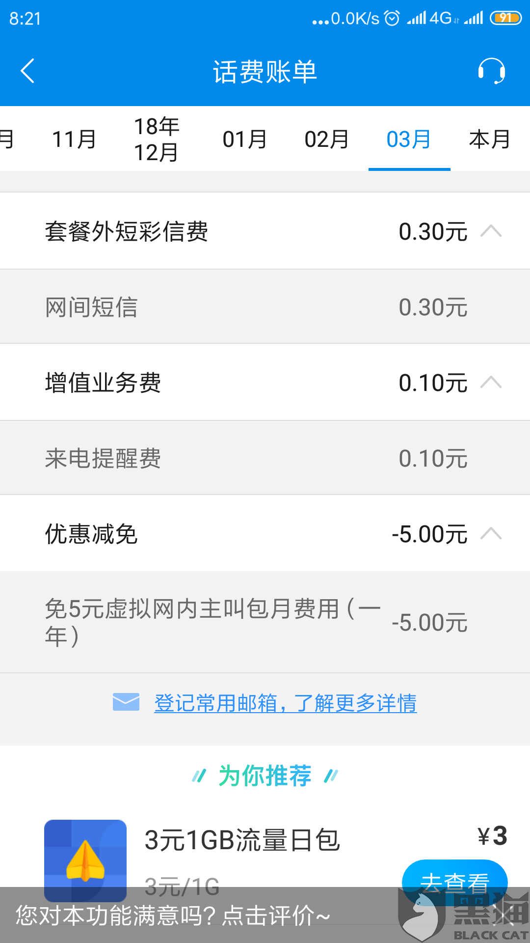 黑猫投诉:山东移动私自扣除费用;客服解决问题