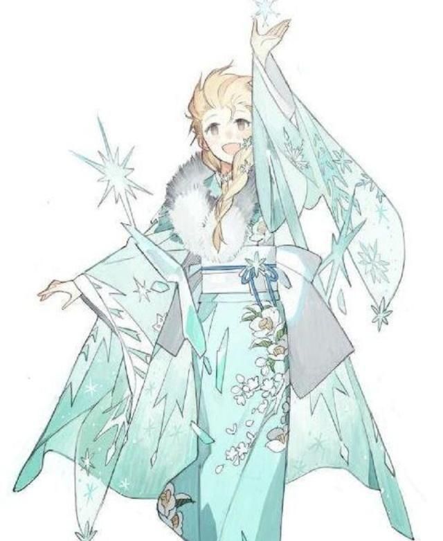 日漫画师笔下的迪士尼公主,都变成和服风,艾莎公主依旧很美