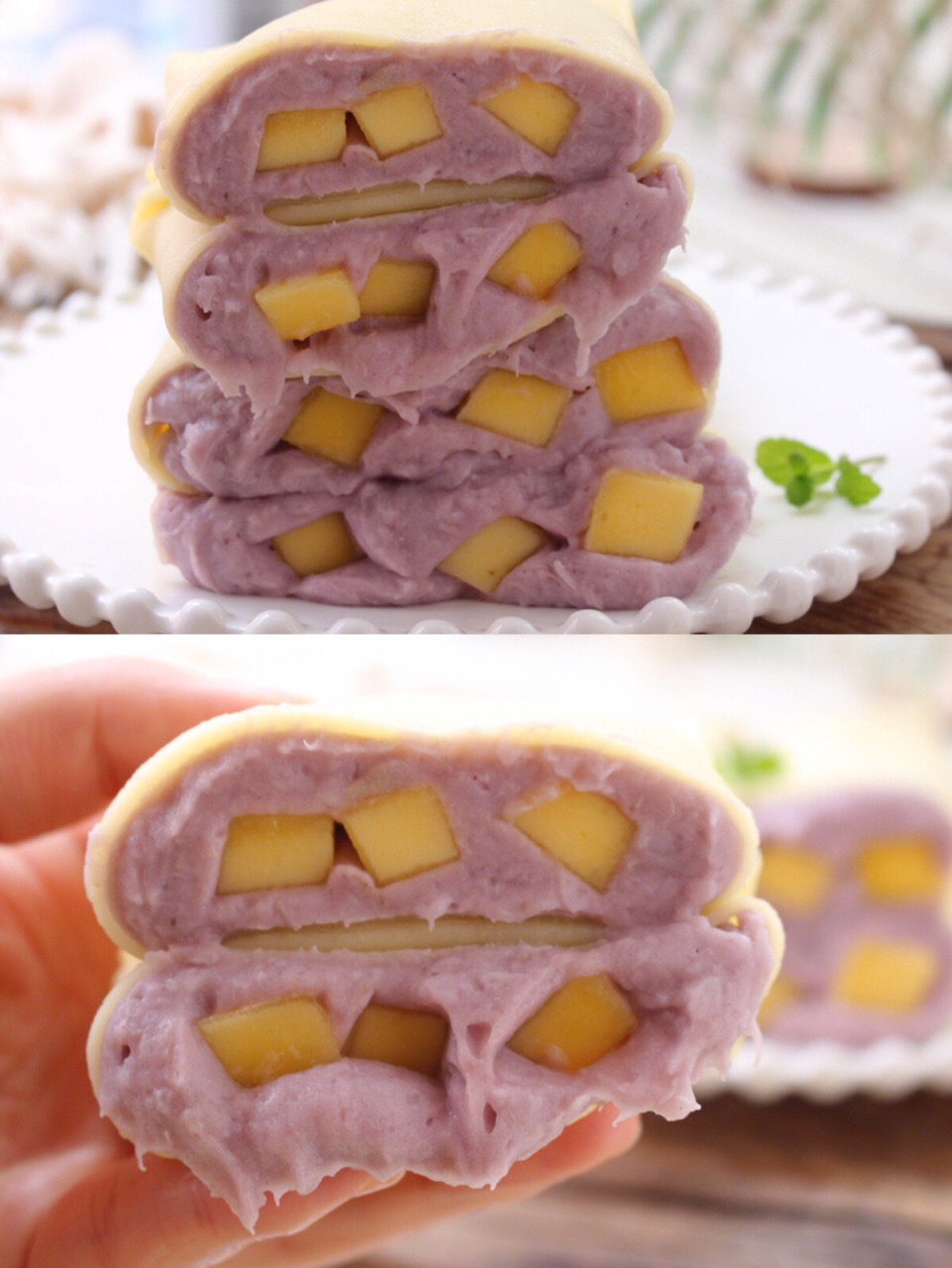 不用烤箱不加奶油芋泥班戟,一次就成功,平底锅就能做小甜品!