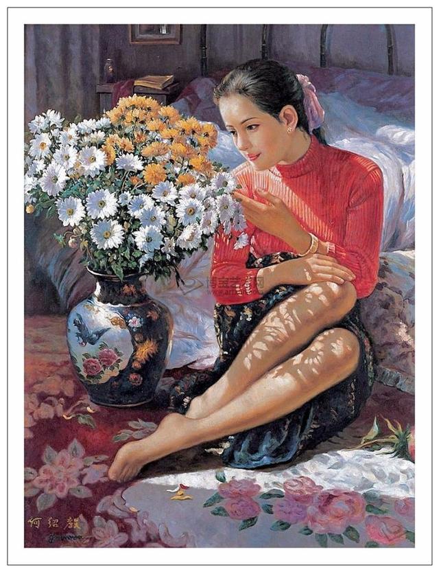 何绍教油画中的江南妹子,有一种温婉,闲静,灵动的韵味!