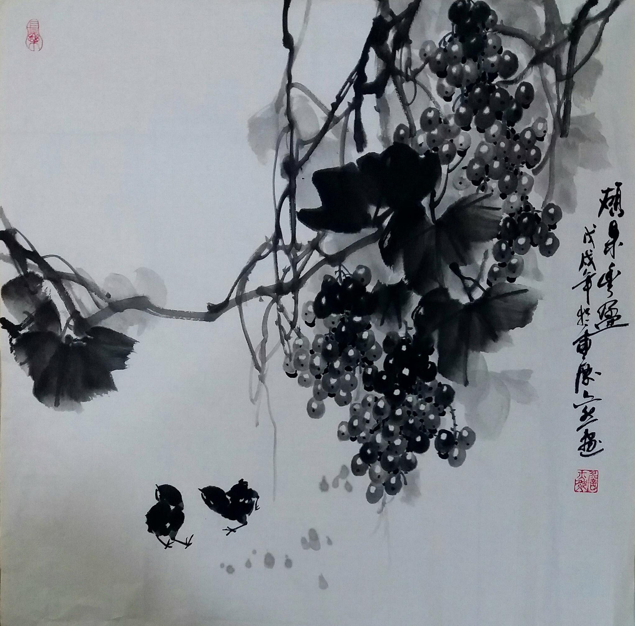 国画家詹亦然笔下的水墨葡萄欣赏!