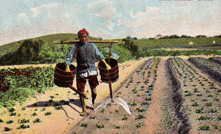 清末上色老照片:真实的舞龙场景,农民灌溉农田方式很特殊