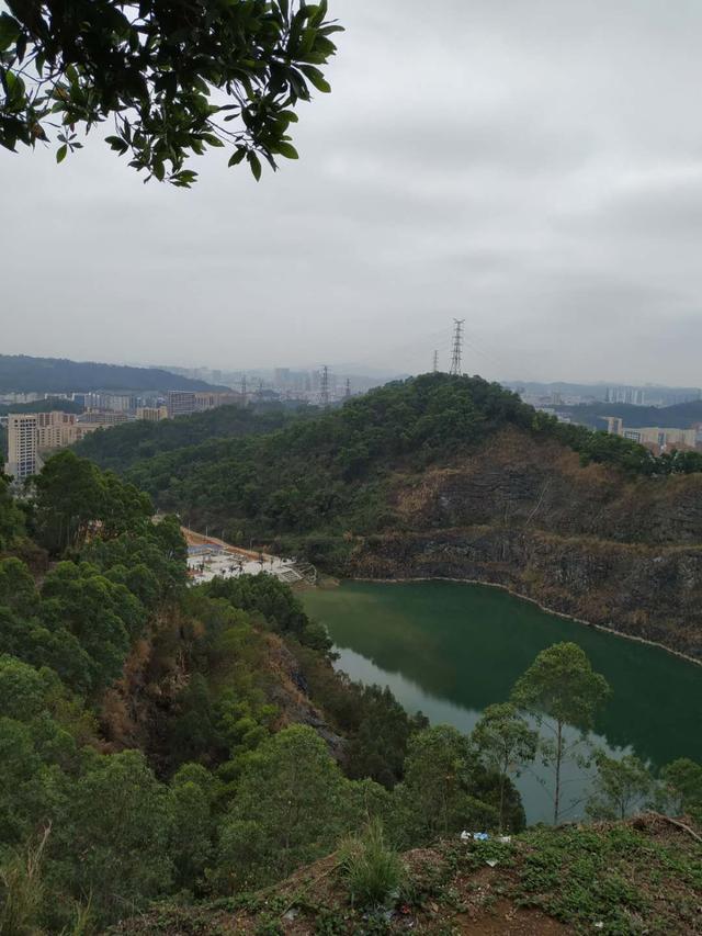 登上凤岗人民公园的小山包,遥望对面一阁楼,工厂,楼房环伺四周,去年"