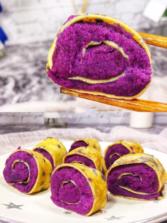紫薯搭配鸡蛋,超级香喷喷的紫薯鸡蛋卷!爆炸好吃,超简单快手