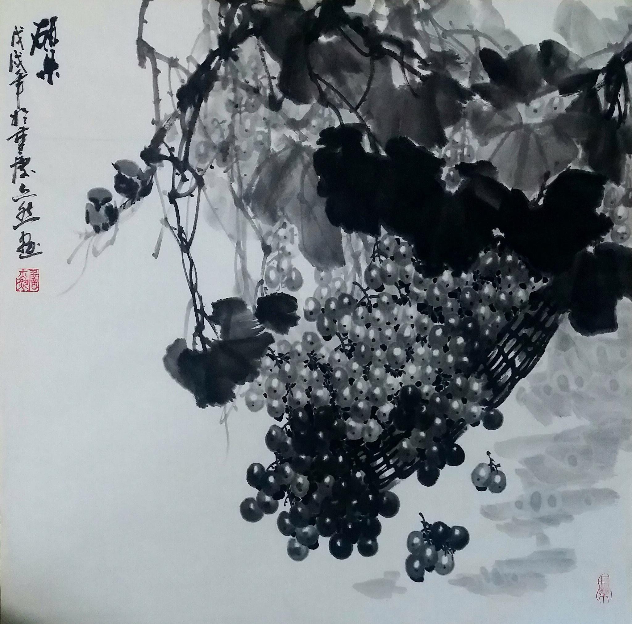 国画家詹亦然笔下的水墨葡萄欣赏!