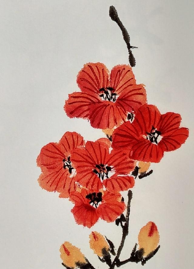 国画技法分享:凌霄花的画法