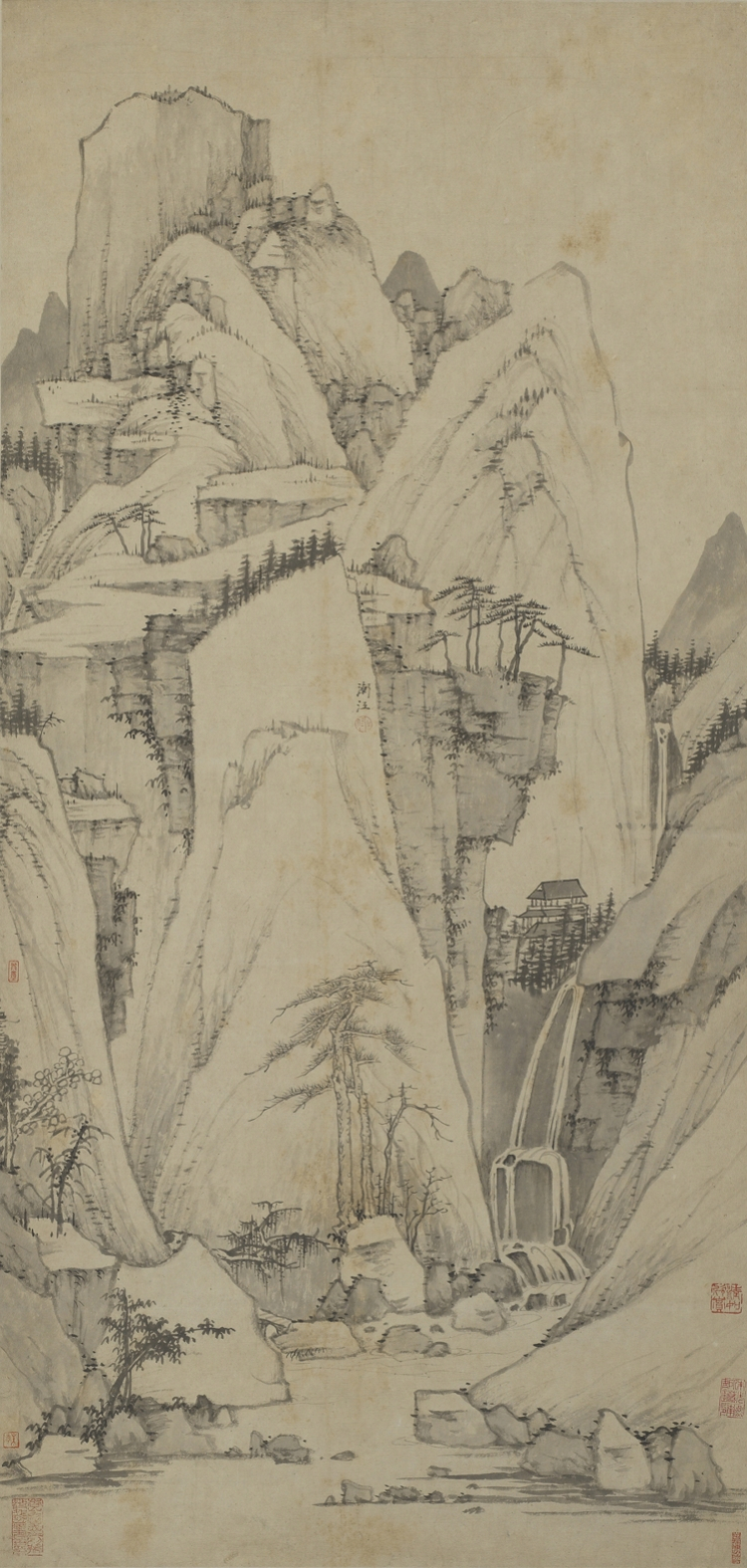 清初四僧——弘仁(渐江)山水画精品欣赏|云林|弘仁|秋山双瀑_新浪新闻