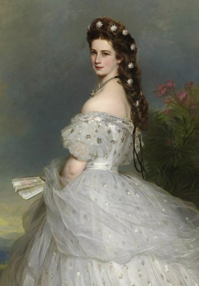 美术欣赏之穿白色裙子的欧洲贵族美女油画图