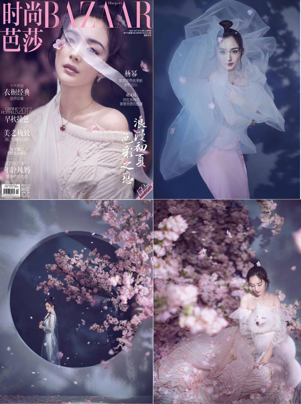 电视剧的播出,杨幂受邀登上《时尚芭莎》封面,并以三生三世为主题拍摄