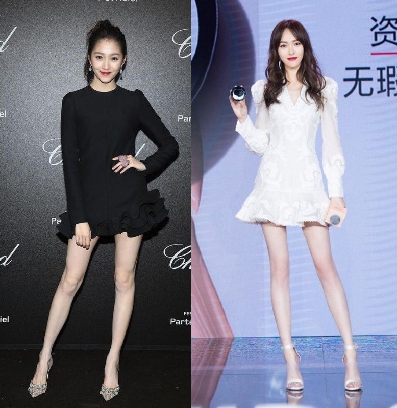 关晓彤和唐嫣同穿短裙两人身高只差1厘米谁是腿精一目了然