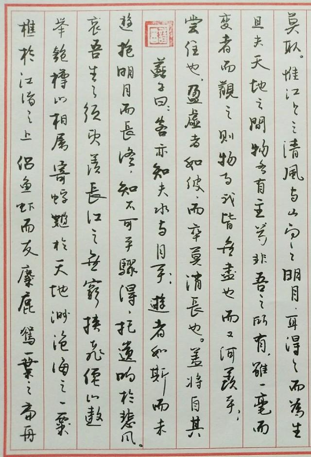 硬笔行书――苏东坡前赤壁赋(原文