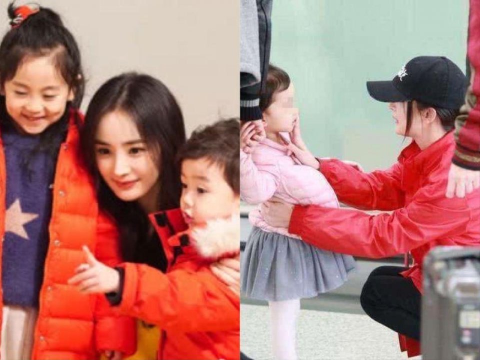 全程笑容满面,心情很是不错,搂着两个小孩,杨幂应该也会想念女儿小