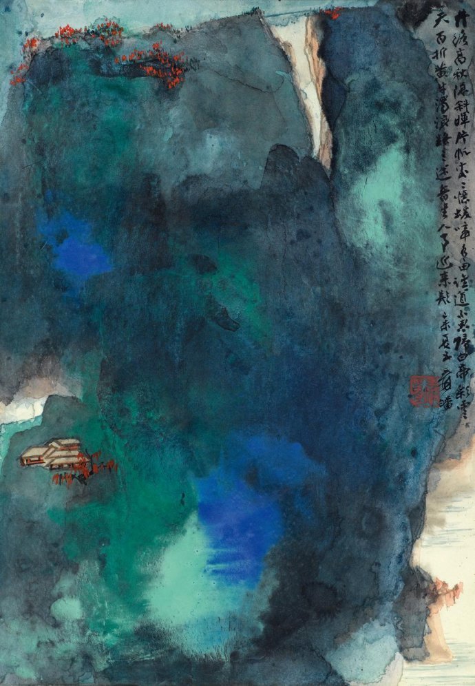 张大千国画泼彩山水