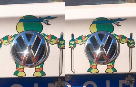 小学生被留画车标作业创造力不得不佩服大众成忍者神龟