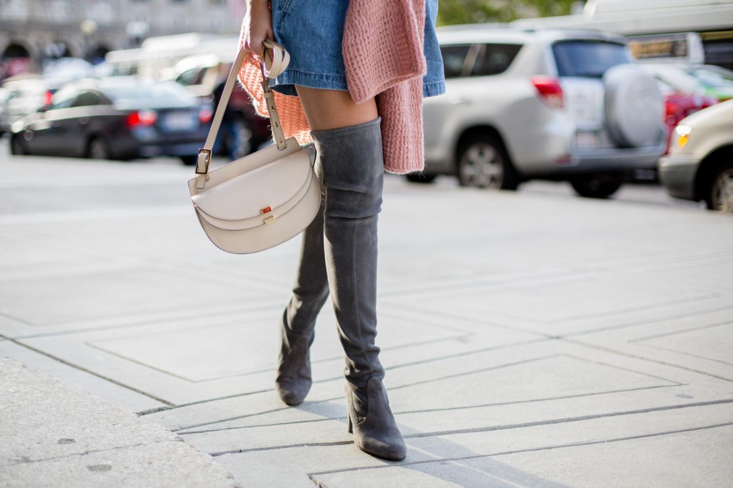 小个子女生, 冬天穿过膝靴搭配"3条裤子", 显得腿长有气质!