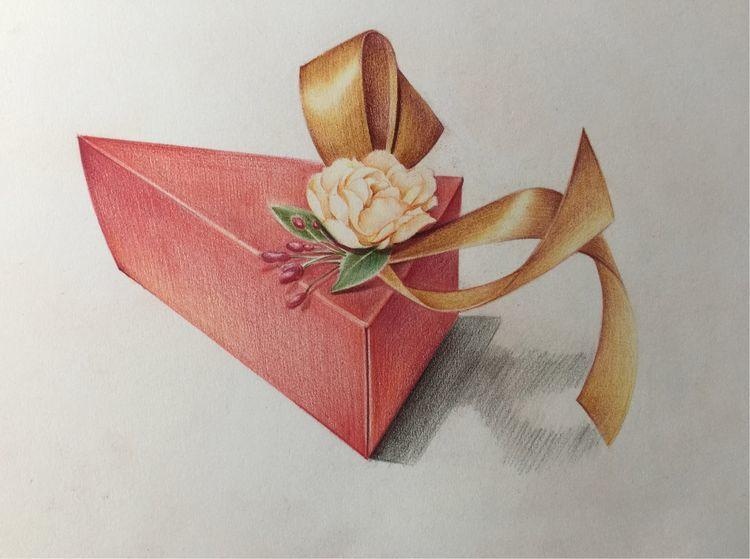 适合初学者的透视练习喜糖盒子彩铅手绘教程