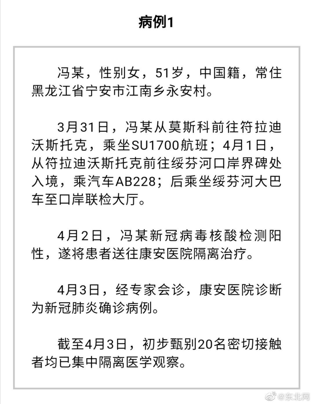 黑龙江:新增境外输入确诊病例2例 活动轨迹公布