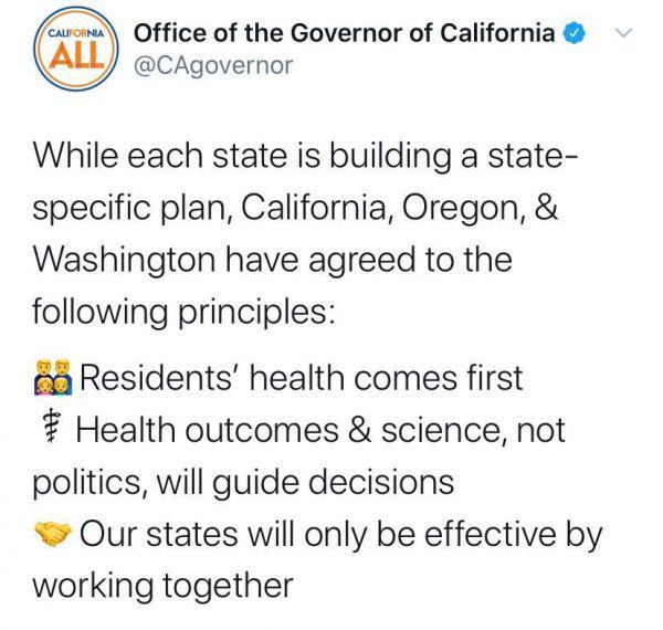  加州州长办公室推特截图