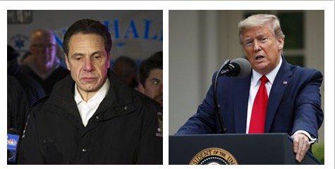  美国纽约州州长安德鲁·科莫（左）和美国总统唐纳德·特朗普