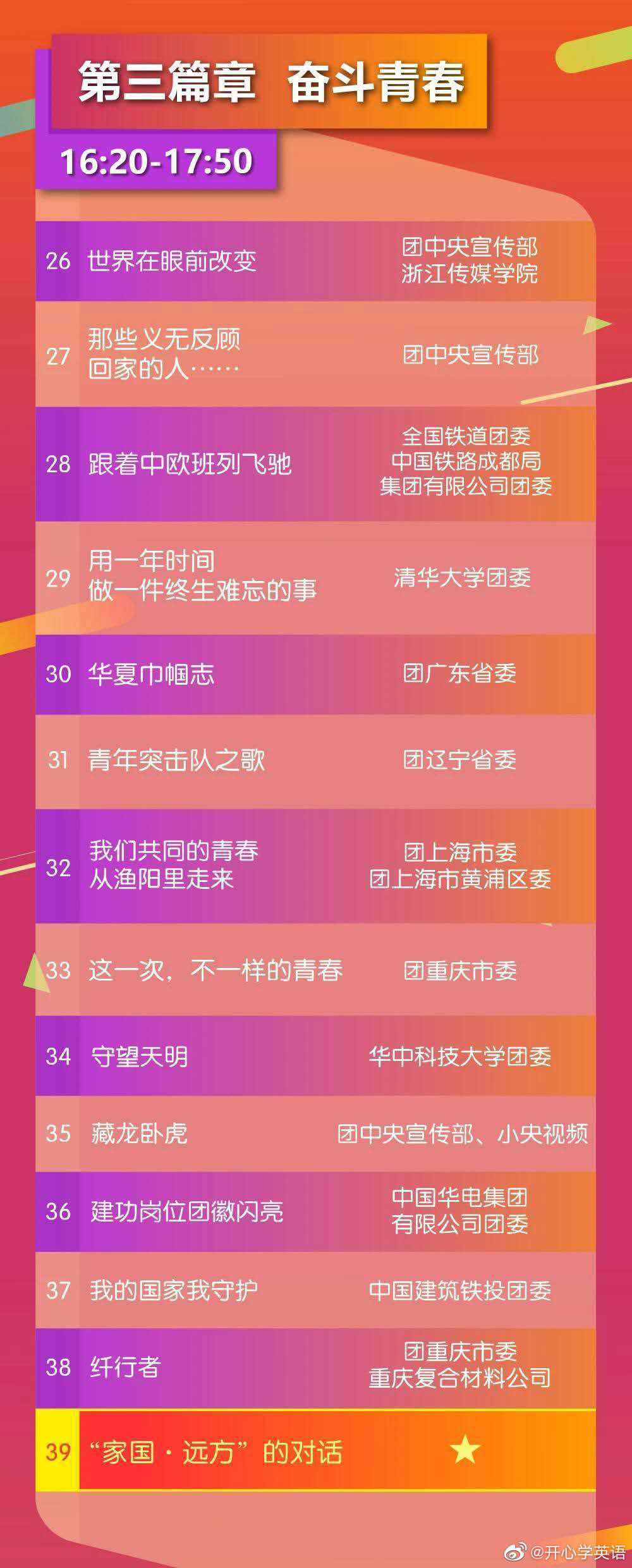 五四青年节直播节目单来了