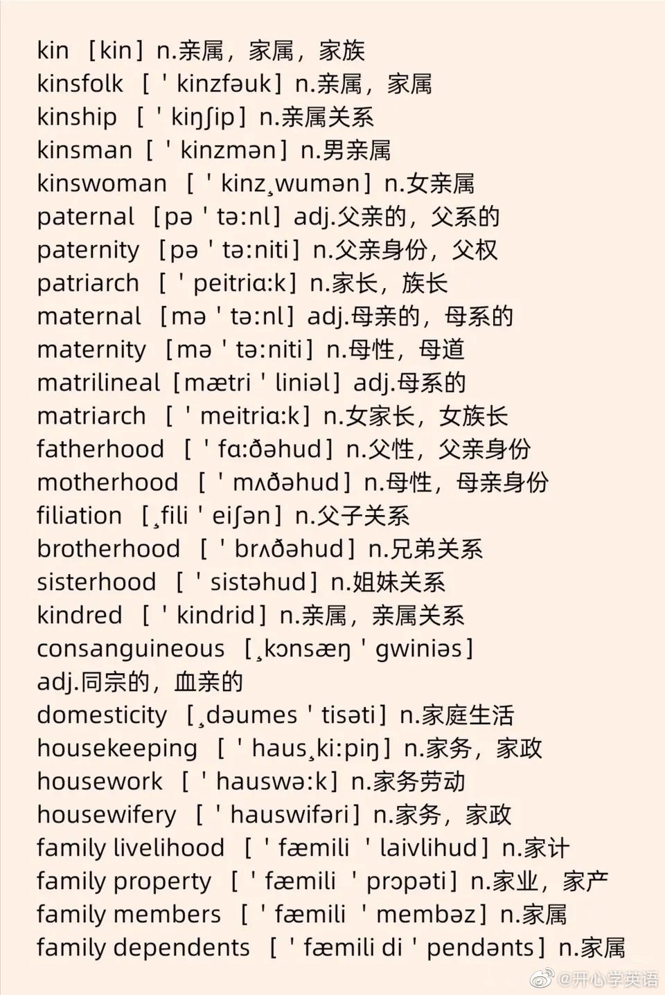 关系亲属的英文单词(关于亲属关系的英语单词)