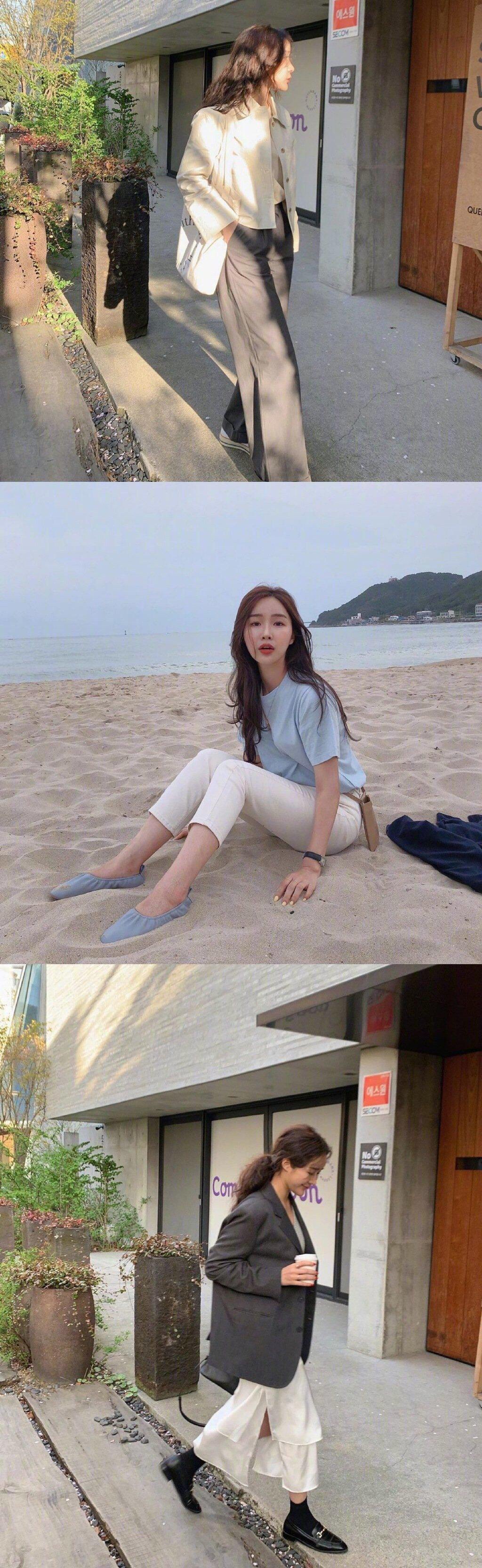 韩国女生温柔气质的浅色系穿搭