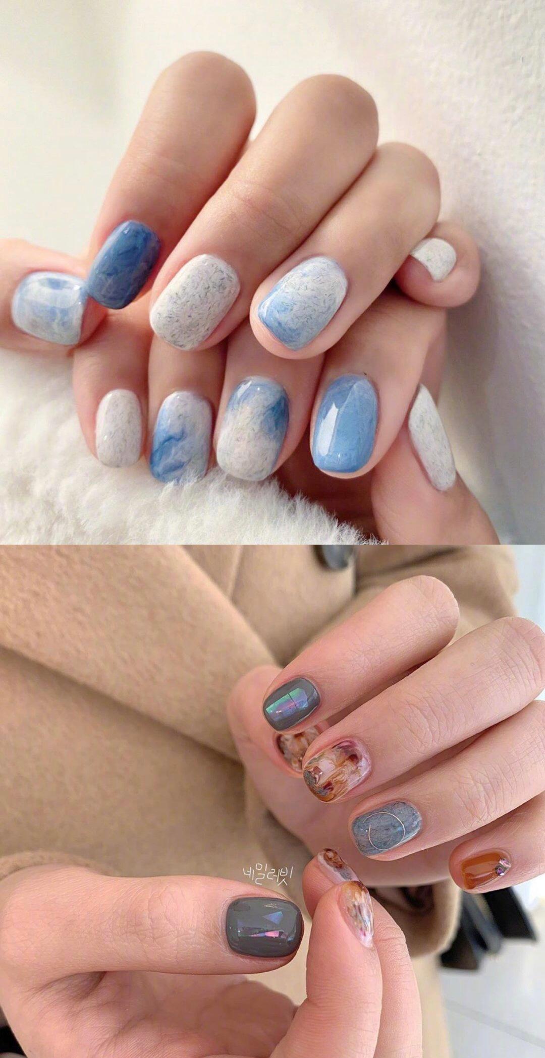 色彩搭配清爽梦幻又特别的ins风美甲设计
