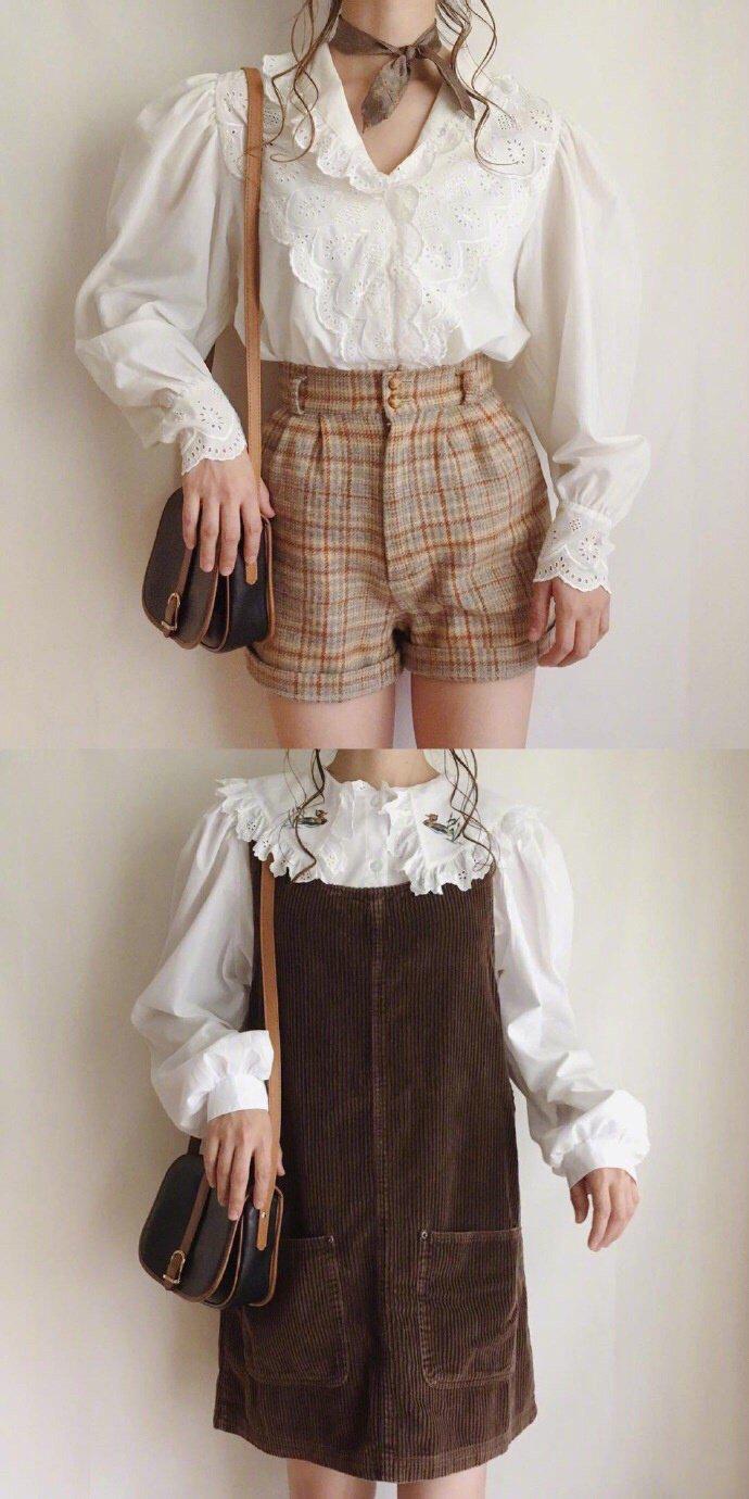 美式复古范儿十足的穿搭,饱含着软软少女感的白色蕾丝花边太甜了