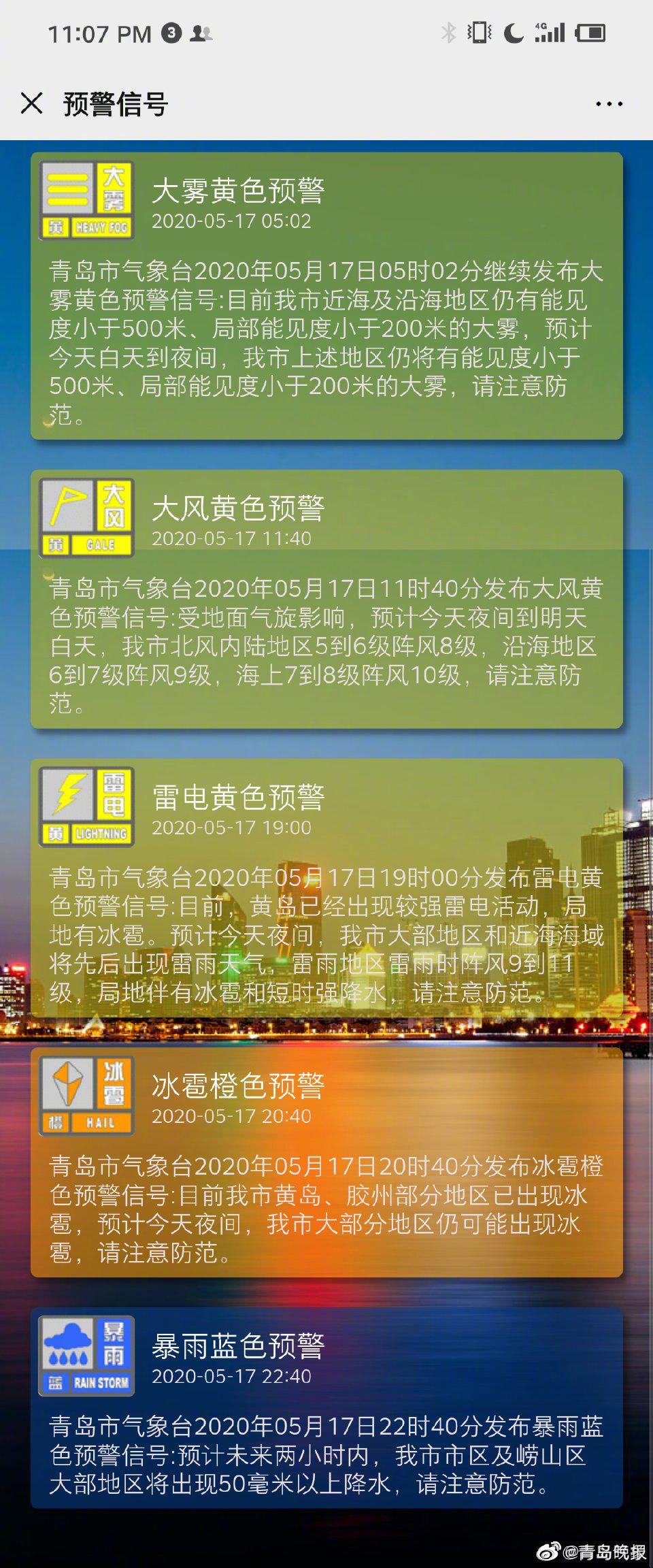 青岛一天五发预警！