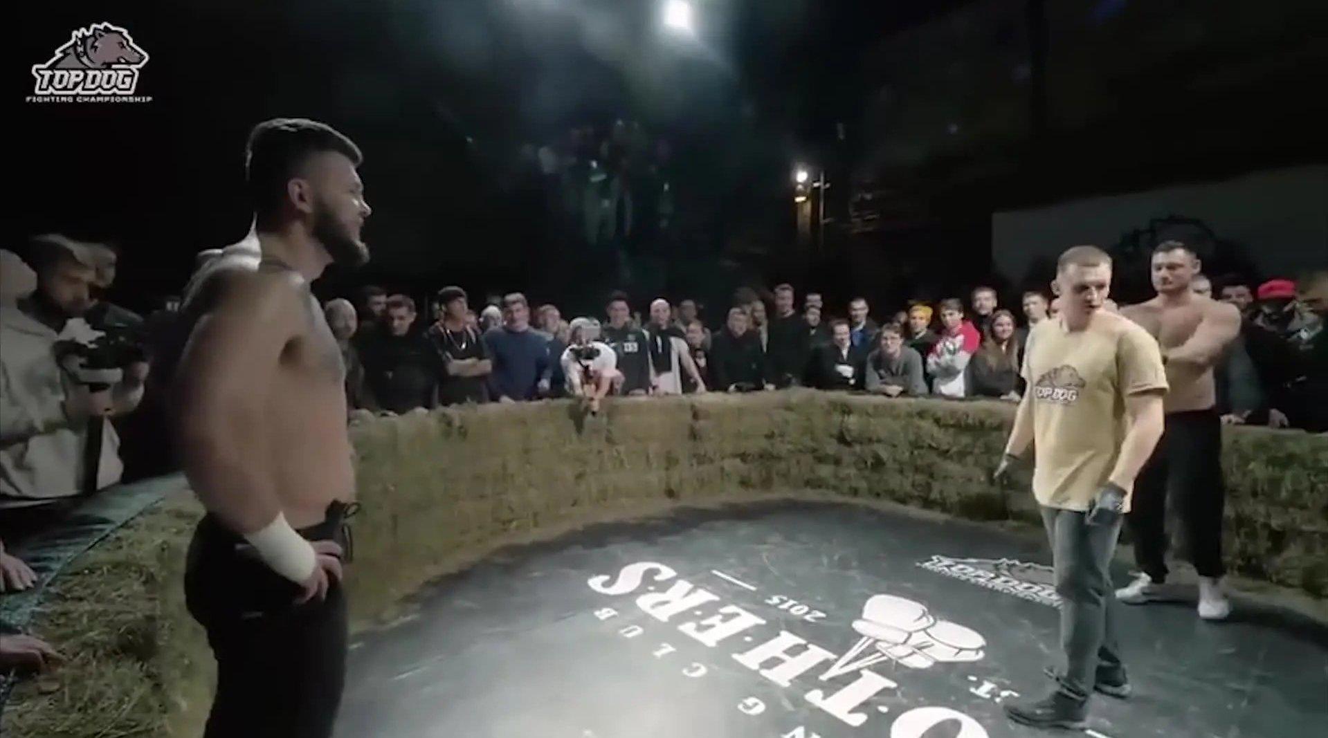 实拍战斗民族地下黑拳赛,一拳直接ko,对手瞬间倒地抽搐不起!