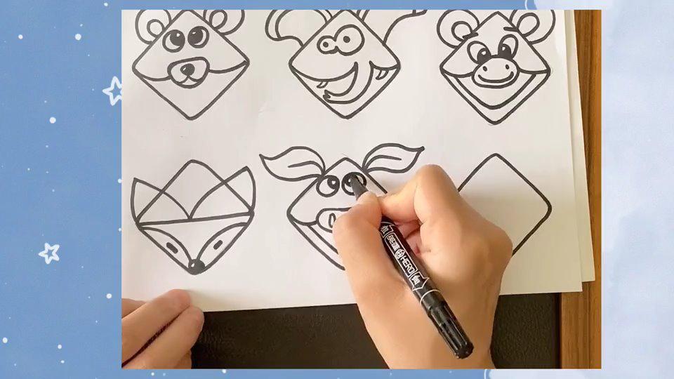 基础菱形怎么变成小动物的脑袋?在画画的过程中,开发想象力吧