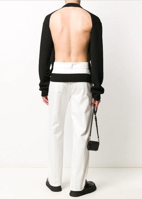 王凯身着bv2020春夏男士系列黑色大露背毛衣登《睿士elle