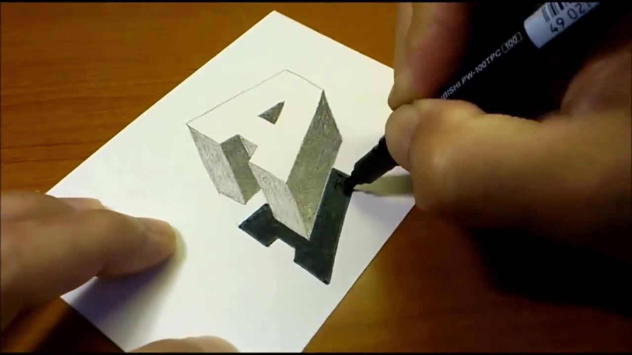"a" 3d立体字母绘画教程  作者 pin koro