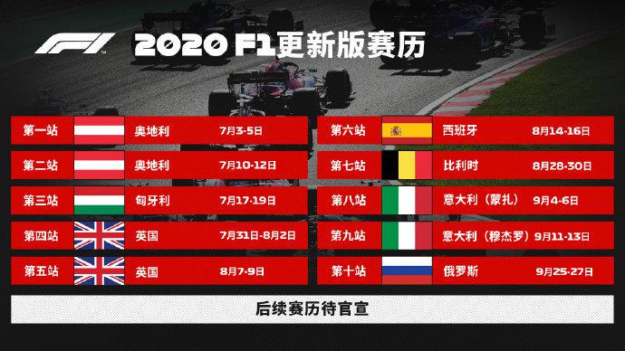 更新版2020f1赛历各分站具体时间表(露娜)