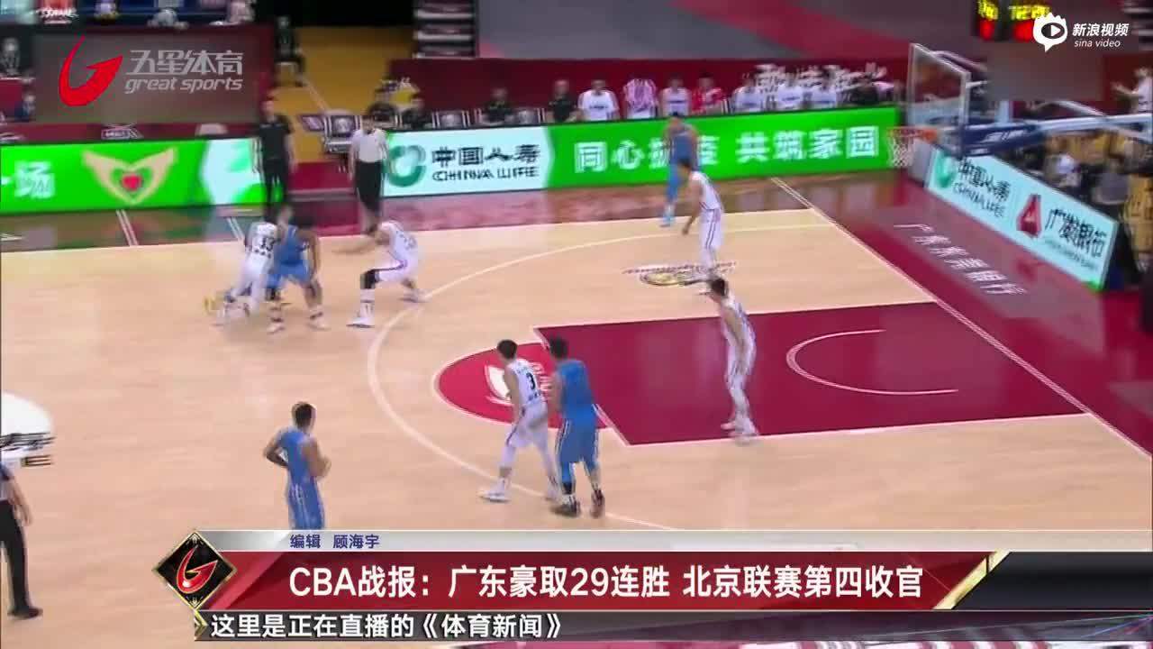 CBA广东29连胜 北京第四收官
