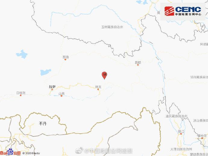 西藏林芝市波密县发生3.9级地震，震源深度8千米