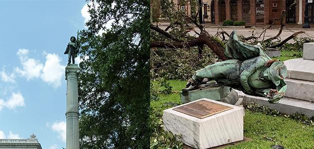 路易斯安娜州一处引发争议的邦联雕像被飓风吹倒 图自：社交媒体