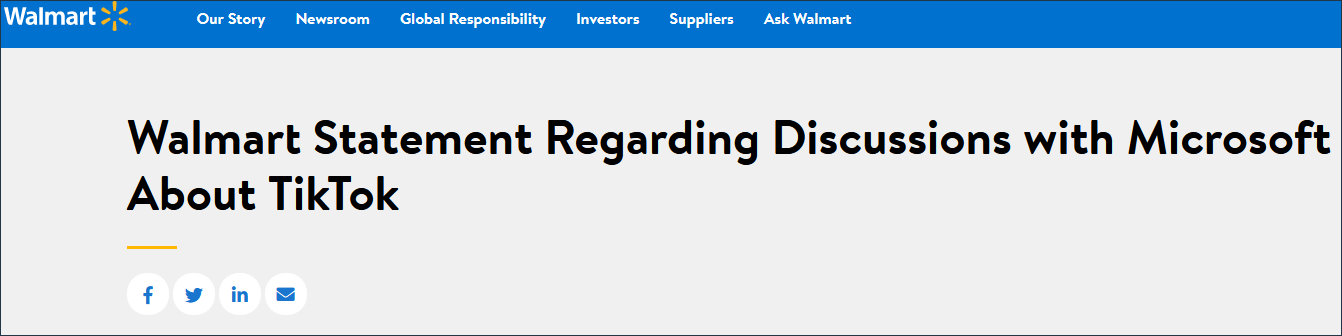沃尔玛确认与微软合作收购TikTok