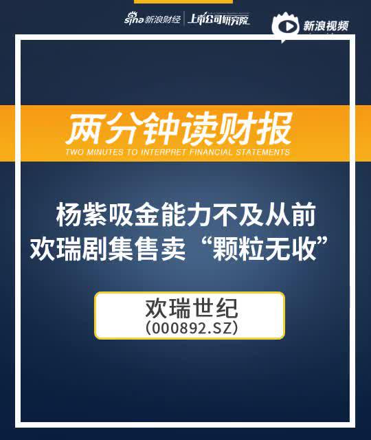 2分钟读财报|杨紫吸金不及从前 欢瑞剧集售卖“颗粒无收”