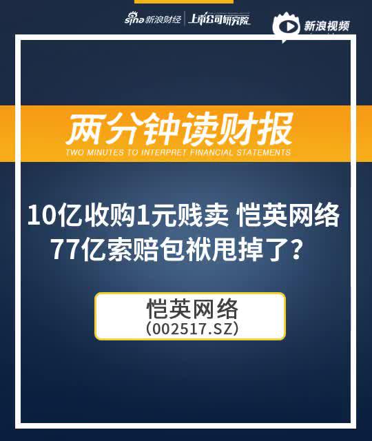 2分钟读财报|10亿收购1元贱卖 恺英网络索赔77亿急甩包袱